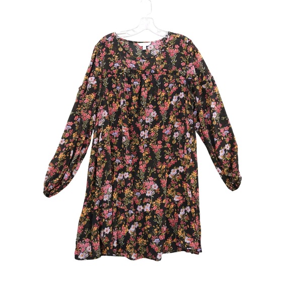 Time and Tru Dresses & Skirts - Time and Tru Floral Print Long Sleeve Casual Dress Tunic Ruffle Sz XXL